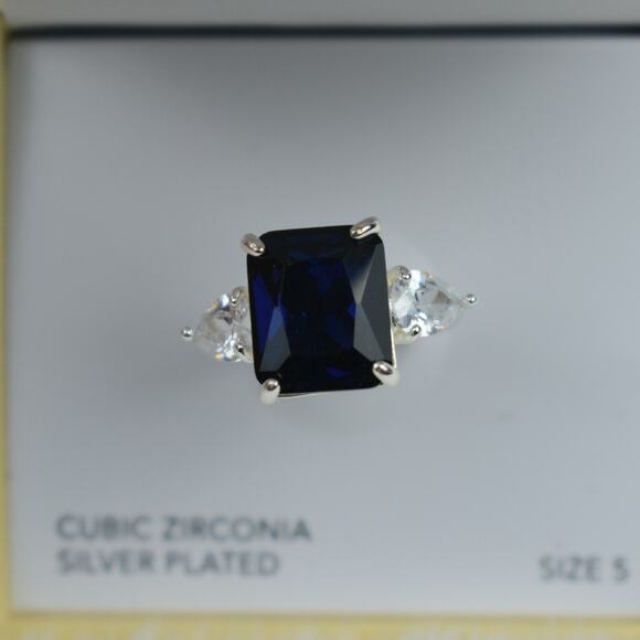 Charter Club silver plated cubic zirconia sapphire blue crystal ring size 5 NEW - Picture 4 of 6